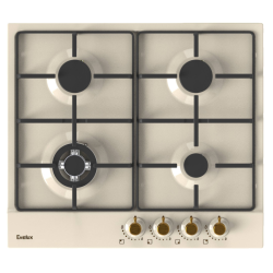 Варочная панель газовая, retro, 60 см, 4 конфорки: экономичная конфорка (0,95 кВт), 2 стандартных конфорки (2х1,7 кВт), ВОК конфорка (2,5 кВт), газ-контроль, электроподжиг, бежевая эмаль,  поворотные переключатели, комплект форсунок-переходников на балонн