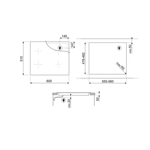 Варочная поверхность Smeg/ Варочная поверхность Smeg, 60 см, 4 конфорки, 17 уровней мощности, 2 гибкие зоны, таймер, пауза, автоматическое определение посуды, автоматическое отключение, слайдерное управление, цвет черный