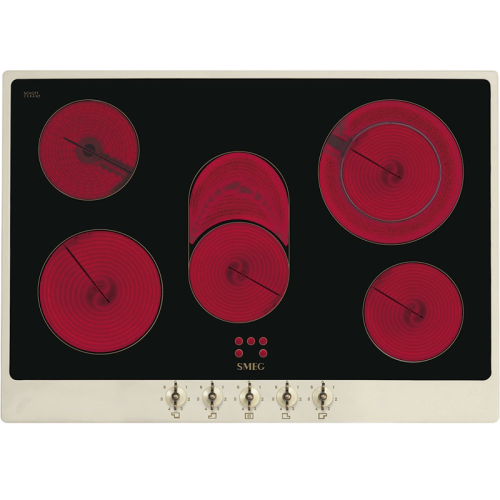 Встраиваемая электрическая панель SMEG/ Электрическая,  Coloniale,стеклокерамическая варочная панель, 70 см,кремовый/фурнитура латунная