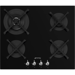 Варочная поверхность Smeg/ Газовая варочная поверхность, 60 см, Classica, прямой край, 4 конфорки, поворотные переключатели, газ-контроль, автоматический электроподжиг, чугунные решетки, цвет черный