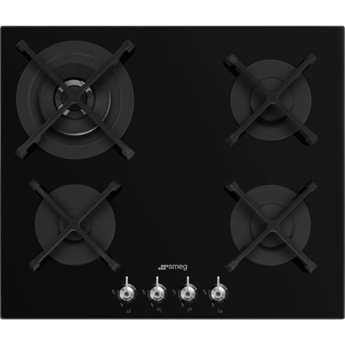 Варочная поверхность Smeg/ Газовая варочная поверхность, 60 см, Classica, прямой край, 4 конфорки, поворотные переключатели, газ-контроль, автоматический электроподжиг, чугунные решетки, цвет черный