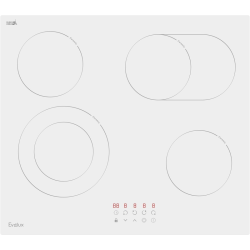 Варочная панель электрическая, стеклокерамика,  Hi Light, 60 см, 4 конфорки, сенсорное управление, 9 уровней мощности, таймер 1-99 мин, блокировка управления, защитное отключение,   двухконтурная, овальная зона, 6600 Вт, белое стекло Eurokera (Франция), 5