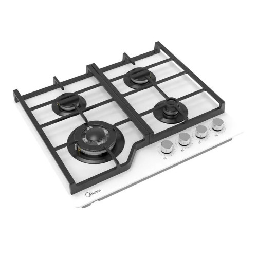 Газовая варочная панель MIDEA/ Газовая варочная панель MIDEA, 60 см, 4 конфорки, закаленное стекло, WOK-конфорка, чугунные решетки, автоподжиг, газконтроль, адаптер для кофе, цвет белый