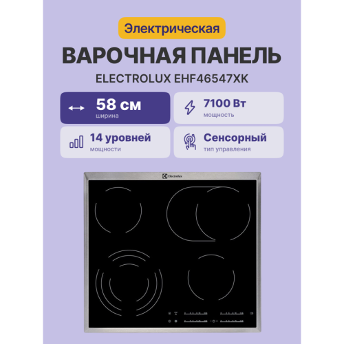 Встраиваемая варочная поверхность ELECTROLUX/ электрическая, 60 см, серебристая рамка, черный цвет