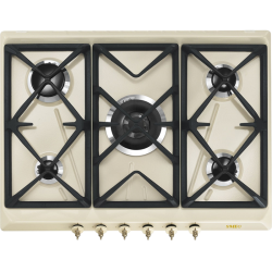 Встраиваемые газовые панели SMEG/ Газ,  Coloniale,газовая варочная панель, 70 см, кремовый/ фурнитура латунь