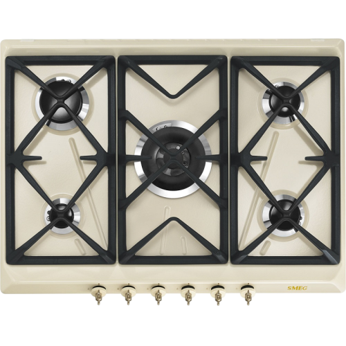 Встраиваемые газовые панели SMEG/ Газ,  Coloniale,газовая варочная панель, 70 см, кремовый/ фурнитура латунь