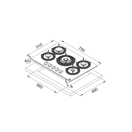Встраиваемые газовые панели Franke/ Better, Газовая варочная поверхность FHMF 755 4G DC C BK