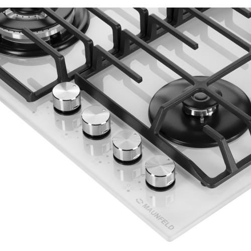 Встраиваемые газовые панели MAUNFELD/ Встраиваемые газовые панели MAUNFELD EGHG.64.63CW/G , газ, газ на стекле, ширина 60 см, 4 конфорки, чугунные решетки, газ-контроль, электроподжиг, WOK, механическое управление, мощность конфорок 1000,1700,1700,3800, ц