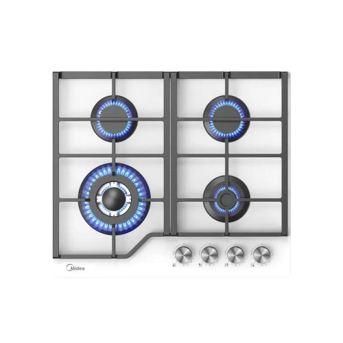 Газовая варочная панель MIDEA/ Газовая варочная панель MIDEA, 60 см, 4 конфорки, закаленное стекло, WOK-конфорка, чугунные решетки, автоподжиг, газконтроль, адаптер для кофе, цвет белый