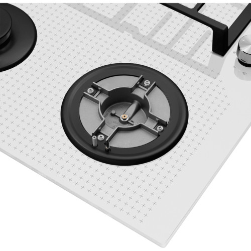 Встраиваемые газовые панели MAUNFELD/ газ, ширина 60 см, 4 конфорки, WOK, чугунные решетки, газ-контроль, электроподжиг, белый, стекло