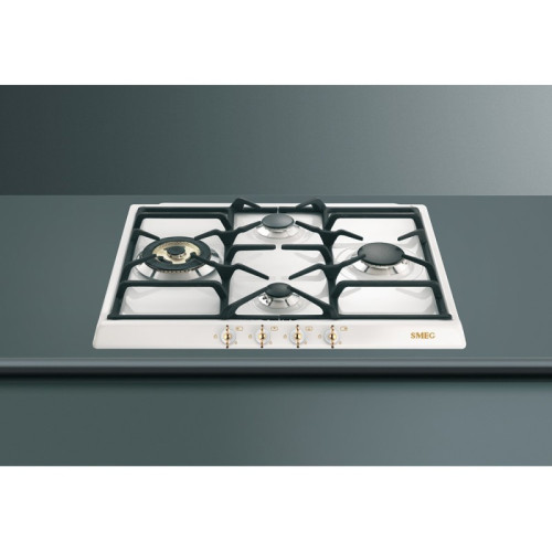 Встраиваемые газовые панели SMEG/ Газ,  Coloniale, 60см, газовая варочная поверхность, белый/ фурнитура позолоченная