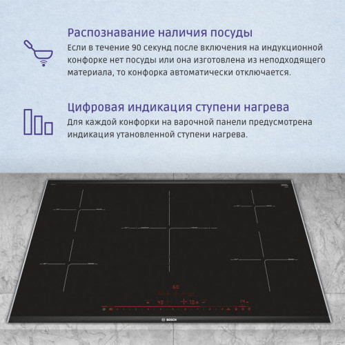 Индукция, 90 см, Серия 8, 5 конфорок, черный цвет Индукция, 90 см, Серия 8, 5 конфорок, черный цвет