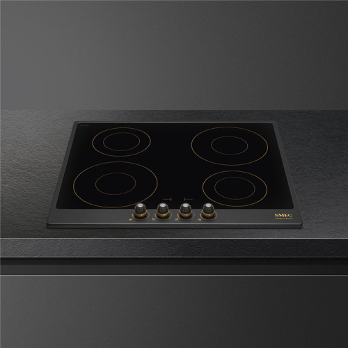 Встраиваемая электрическая панель SMEG/ Индукционная варочная панель, 60 см, антрацит, фурнитура латунная