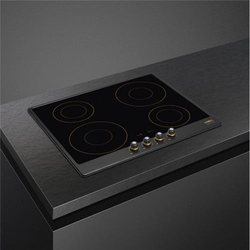 Встраиваемая электрическая панель SMEG/ Индукционная варочная панель, 60 см, антрацит, фурнитура латунная