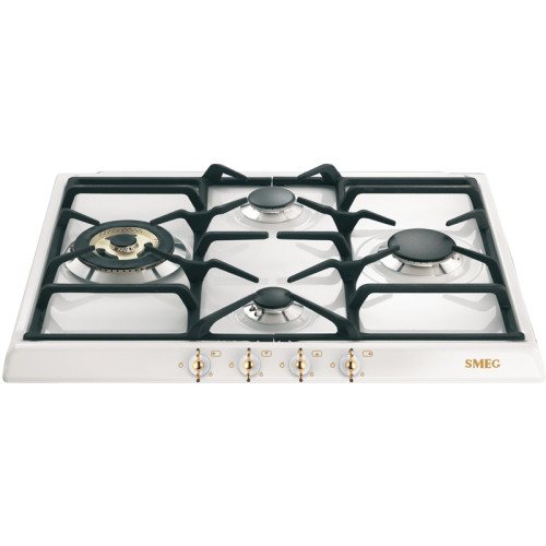 Встраиваемые газовые панели SMEG/ Газ,  Coloniale, 60см, газовая варочная поверхность, белый/ фурнитура позолоченная