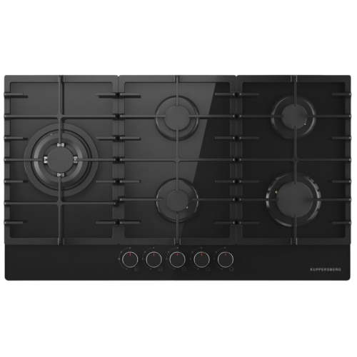 Варочная поверхность Kuppersberg/ Варочная поверхность Kuppersberg, газ, High-Tech, 87 см, 5 конфорок, автоматический электроподжиг, газ-контроль, форсунки под сжиженый газ, SABAF конфорки, WOK конфорка, чугунные решетки, цвет черный, цвет фурнитуры нержа