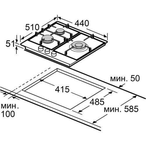 Газовая варочная панель HOMSair/ Газовая варочная панель HOMSair HGS433S, механическое управление, 3 конфорки, мощность конфорок 1700, 2600, 1000, автоподжиг, жиклеры, конфорки ALBEK (с матовыми крышками), ручки управления - круглые пластиковые (ножка - ч