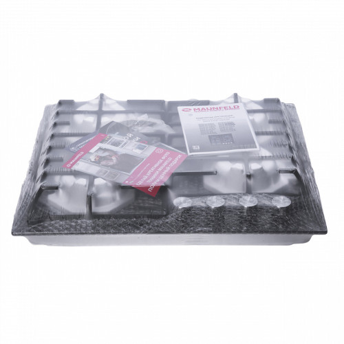 Встраиваемые газовые панели MAUNFELD/ Встраиваемые газовые панели MAUNFELD EGHG.64.63CB/G Варочная панель, Газ, Газ на стекле, Габариты (ШхГхВ)мм: 590х515х51, механическое управление, 4 конфорки, мощность конфорок 1000, 1700, 1700, 3800, электроподжиг, га