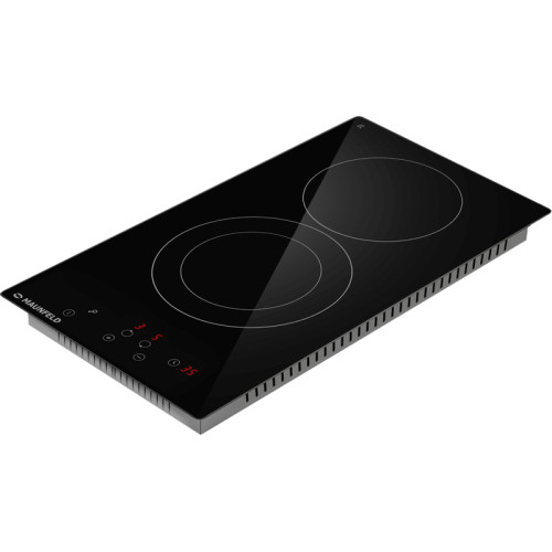 Встраиваемая варочная панель/ Электрическая варочная панель, 30 см, 2 конфорки, зона расширения, сенсорное управление, автоматическое отключение, таймер, черный