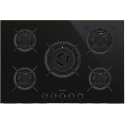 Встраиваемая газовая панель SMEG/ Газ,  Dolce Stil Novo, Газовая варочная панель, 75 см, черная стеклокерамика, медный профиль