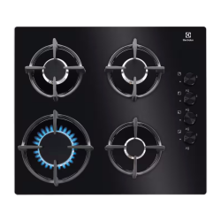 Встраиваемые газовые панели ELECTROLUX/ Газовая варочная поверхность -закаленное стекло, мощность: 7650 Вт, автоматический электроподжиг, газ-контроль, решетки: чугун, независимая установка, размеры (ШхГ): 58x51 см