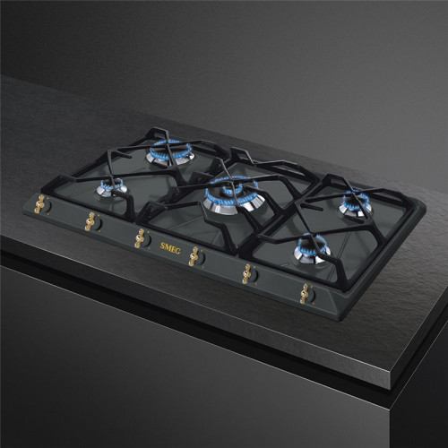 Встраиваемая газовая панель SMEG/ Газ,  Coloniale,газовая варочная панель, 90 см, антрацит/ фурнитура латунь