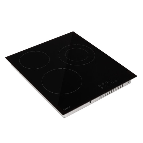 Варочная панель электрическая, стеклокерамика, Hi Light, 45 см, 3 конфорки, сенсорное управление, 9 уровней мощности, таймер 1-99 мин, блокировка управления, защитное отключение,  двухконтурная, 5000 Вт, черное стекло, 450х520х50 мм.