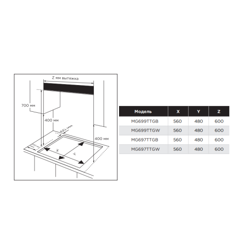 Газовая варочная панель MIDEA/ MDK/Газовая варочная панель MIDEA, 60 см, WOK-конфорка, чугунные решетки, автоподжиг, газконтроль, адаптер для кофе, цвет белый