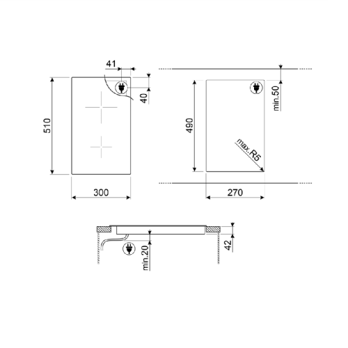 Электрическая домино SMEG/ домино, стеклокерамическая варочная панель, 30 см, прямой край,черная