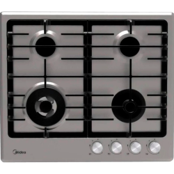 Газовая варочная поверхность Midea/ MDK/Газовая варочная поверхность, ширина 60 см, 4 газовые конфорки, 1 конфорка повышенной мощности WOK (4 кВт), интегрированный кофе-адаптер, фронтальные поворотные регуляторы, электроподжиг, газ-контроль каждой конфорк