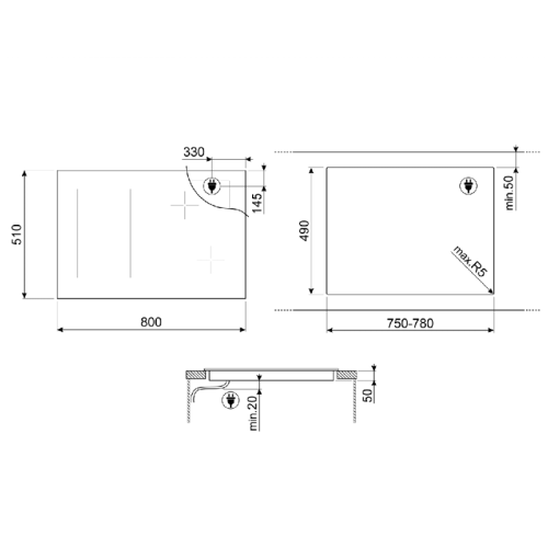 Индукционная варочная панель Smeg/ Индукционная варочная панель Smeg, черная стеклокерамика, управление MultiSlider,прямой край, 6 индукционных зон нагрева, 9 уровней мощности,