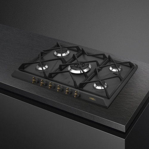 Встраиваемая газовая панель SMEG/ Газ,  Coloniale,газовая варочная панель, 70 см, антрацит/ фурнитура латунь
