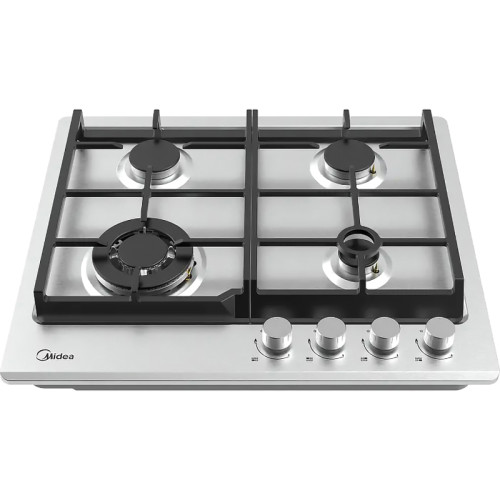 Газовая варочная панель MIDEA/ Газовая варочная панель MIDEA, 60 см, 4 конфорки, WOK-конфорка, чугунные решетки, автоподжиг, газконтроль, адаптер для кофе, цвет нержавеющая сталь