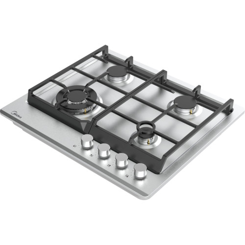 Газовая варочная панель MIDEA/ Газовая варочная панель MIDEA, 60 см, 4 конфорки, закаленное стекло, WOK-конфорка, чугунные решетки, автоподжиг, газконтроль, адаптер для кофе, цвет нержавеющая сталь