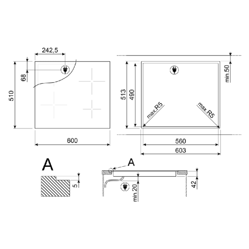 Встраиваемая электрическая панель SMEG/ Cтеклокерамическая варочная панель, 60 см, прямой край