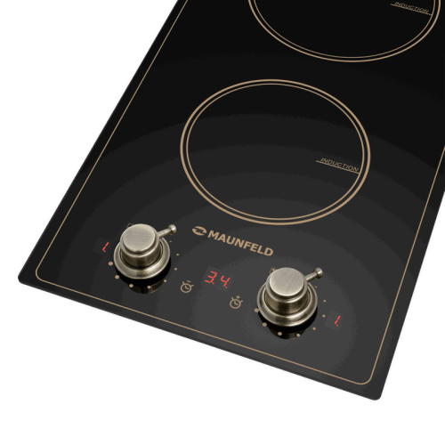 Встраиваемые индукционные панели MAUNFELD/ Встраиваемые индукционные панели MAUNFELD CVI292MBKBR  30 см, Домино, Управление: механическое, стеклокерамика, мощность конфорок 1200, 2000 Вт, автоматическое выключение, таймер, цвет черный/бронза
