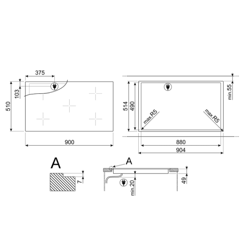 Встраиваемые индукционные панели SMEG/ индукционная, 90 см, Multizone, прямой край, белое стекло