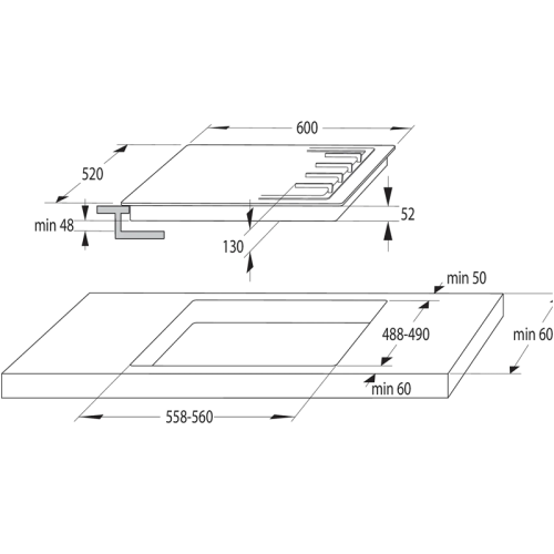 Встраиваемые газовая панели GORENJE/ Встраиваемые газовая панели GORENJE GW642SYW Газ, 60 ? 13 ? 52 см, Газ-контроль, чугунные решетки, вок, белый