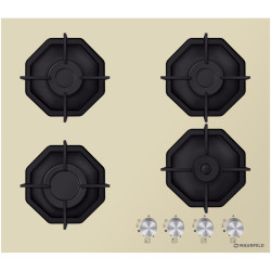 Встраиваемые газовые панели MAUNFELD/ Встраиваемая варочная поверхность, газ, газ на стекле, ширина 60 см, 4 конфорки, чугунные решетки, газ-контроль, электроподжиг,цвет бежевый
