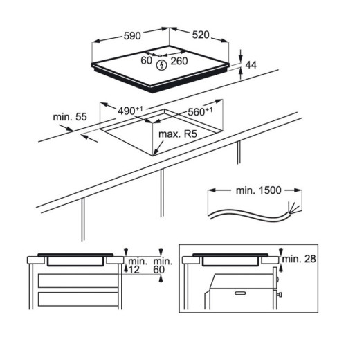 Встраиваемая варочная панель ELECTROLUX/ Встраиваемая варочная панель ELECTROLUX EIV644 индукционная на 4 конфорки, cтеклокерамика, мощность: 7200 Вт, независимая установка, размеры (ШхГ): 59x52 см