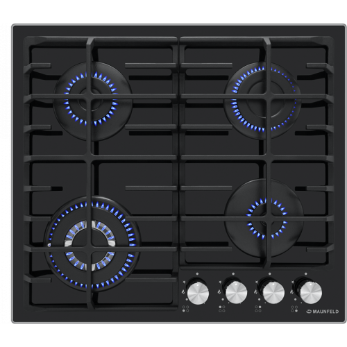 Встраиваемые газовые панели MAUNFELD/ Встраиваемые газовые панели MAUNFELD EGHG.64.63CB/G Варочная панель, Газ, Газ на стекле, Габариты (ШхГхВ)мм: 590х515х51, механическое управление, 4 конфорки, мощность конфорок 1000, 1700, 1700, 3800, электроподжиг, га