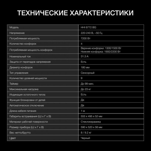 Индукционная варочная поверхность/ Индукционная варочная поверхность Hyundai HHI 6772 BG черный