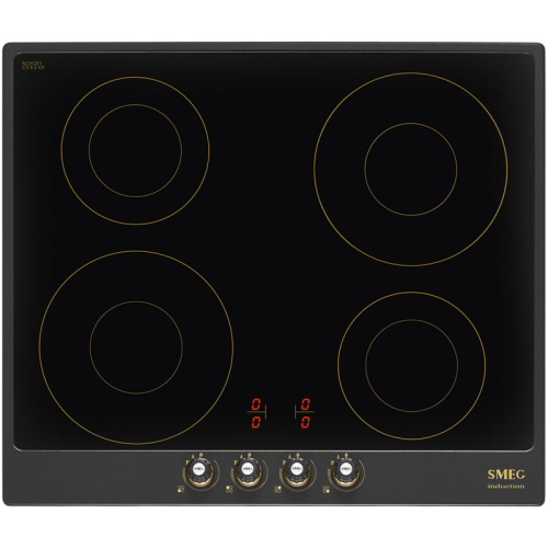 Встраиваемая электрическая панель SMEG/ Индукционная варочная панель, 60 см, антрацит, фурнитура латунная