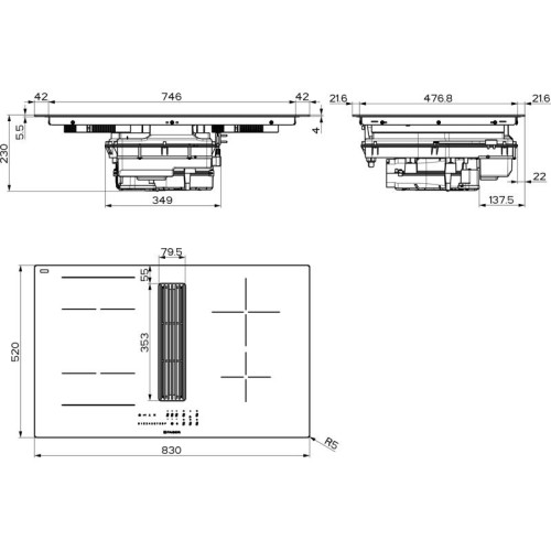 Варочная панель со встроенной вытяжкой Faber/ BETTER, GALILEO LINEAR A830, индукционная, 83 см, 4 зоны нагрева, слайдерное управление, 10 уровней мощности, пауза, Wi-Fi, автоматическое определение посуды, мощность вытяжки 600 м3/ч, 9 уровней мощности + ин