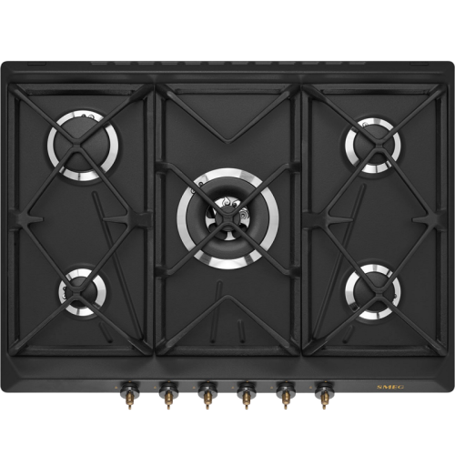 Встраиваемая газовая панель SMEG/ Газ,  Coloniale,газовая варочная панель, 70 см, антрацит/ фурнитура латунь