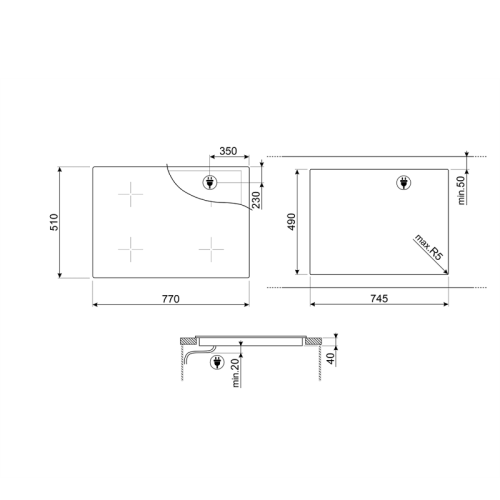 Встраиваемая варочная панель SMEG/ 80 см, ультранизкий профиль, Compact Slider, 4 зоны, черный цвет