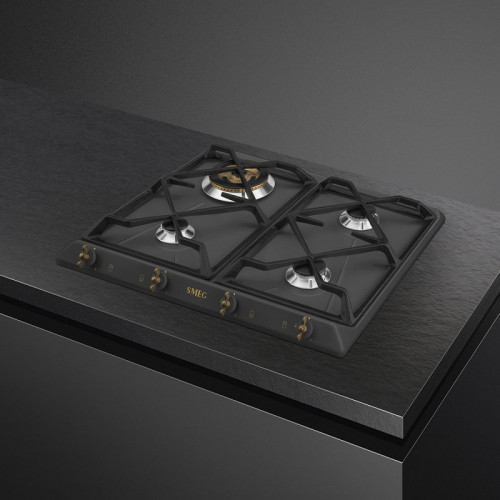 Встраиваемая газовая панель SMEG/ Газ,  Coloniale,газовая варочная панель, 60 см, антрацит/ фурнитура латунь