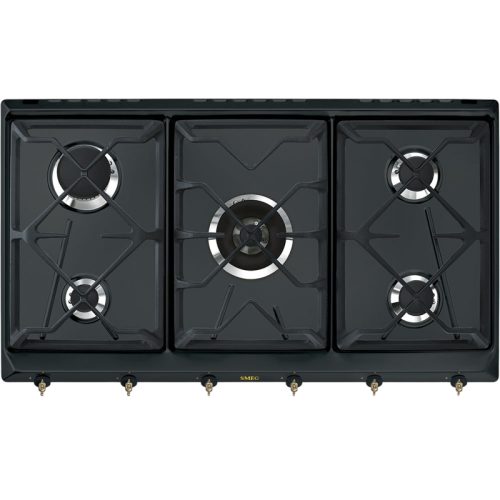 Встраиваемая газовая панель SMEG/ Газ,  Coloniale,газовая варочная панель, 90 см, антрацит/ фурнитура латунь