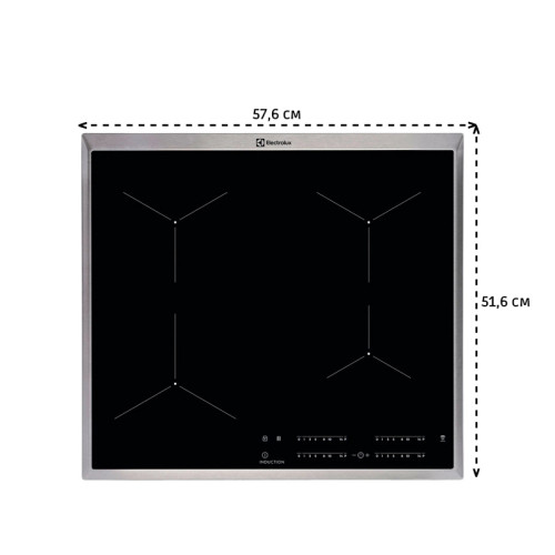 Встраиваемая варочная поверхность ELECTROLUX/ Встраиваемая варочная поверхность ELECTROLUX EIT60443X индукционная, 60 см, распознавание наличия посуды, черный цвет, рамка из нержавеющей стали