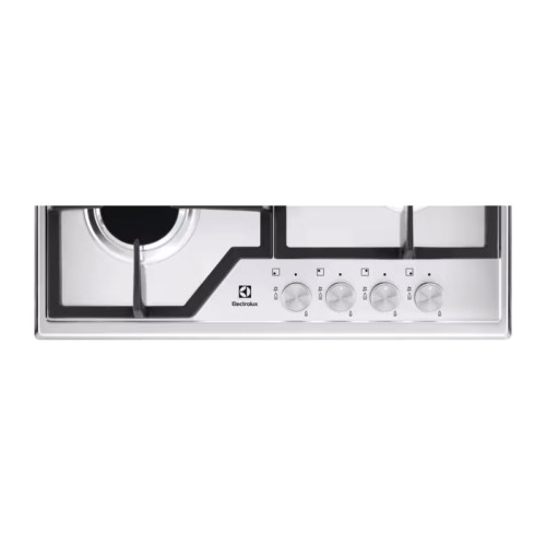 Встраиваемые газовые панели ELECTROLUX/ Газовая варочная поверхность -нержавеющая сталь, мощность: 7800 Вт, автоматический электроподжиг, газ-контроль, решетки: чугун, независимая установка, размеры (ШхГ): 59.5x51 см